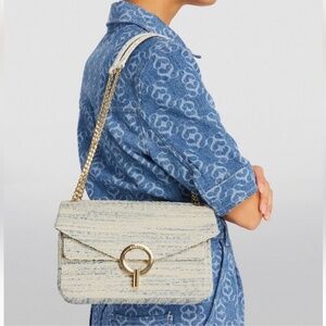 Sandro Tweed Yza Bag Bleu Chain Crossbody NWOT Dust Bag Gold Hardware